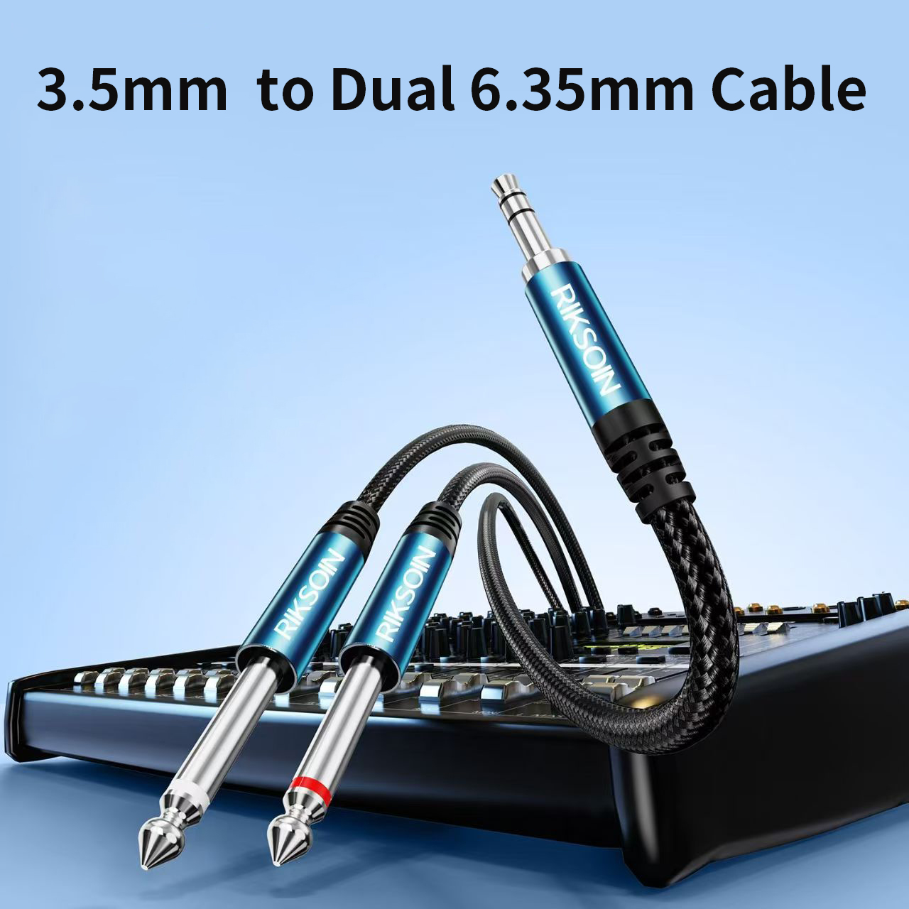 Audio Splitter Y - 3,5-mm-TRS-zu-Dual-6,35-mm-TS-Adapterkabel, 1/8-zu-1/4-Stereokabel, 3,5-mm-zu-1/4-Y-Splitterkabel für iPhone, PC,